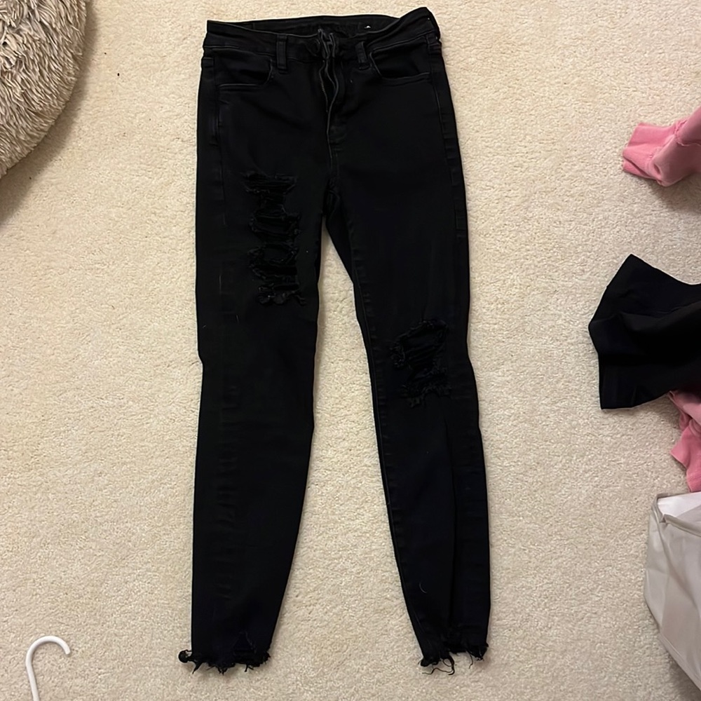 american eagle ripped black jeans nearly worn